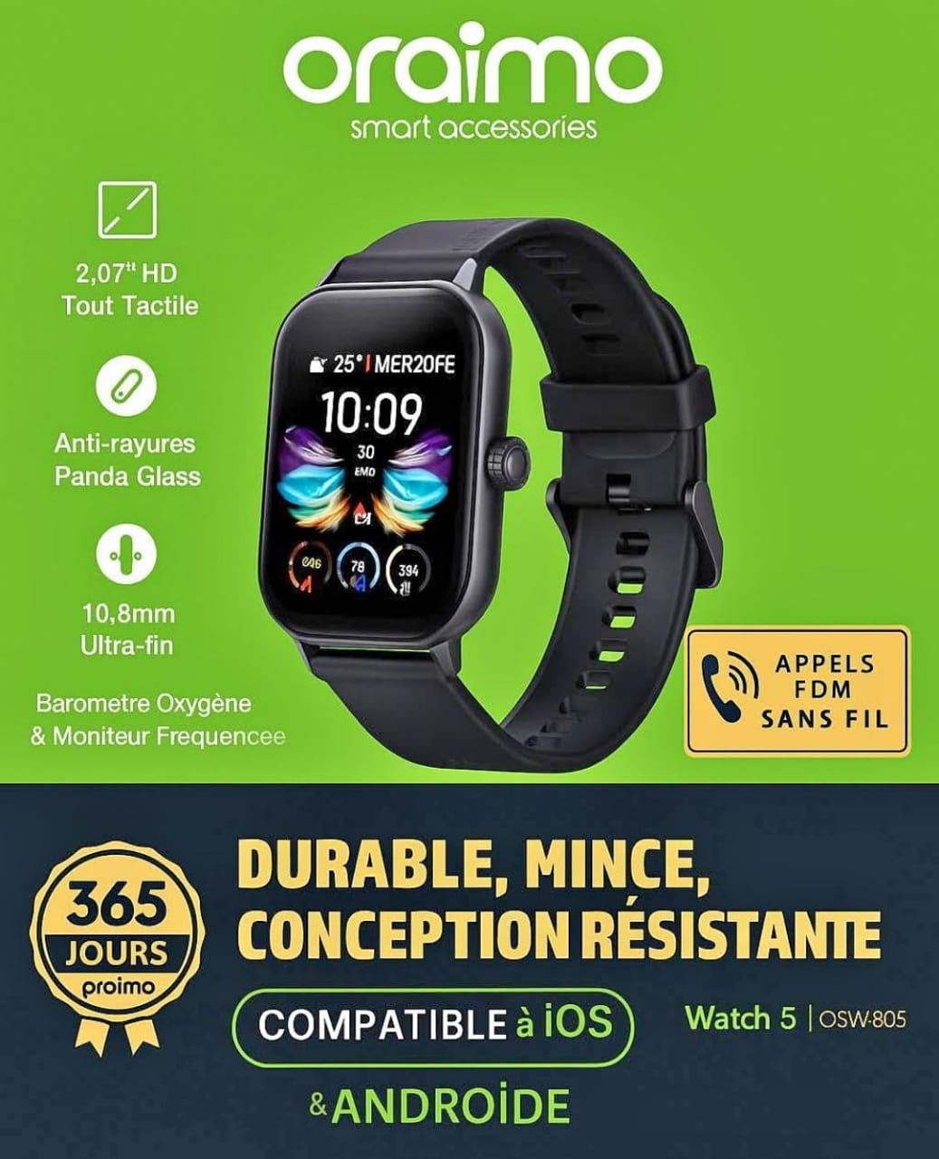 đ Smart Watch Oraimo 5 â ĂlĂ©gance & Technologie Ă votre poignet !